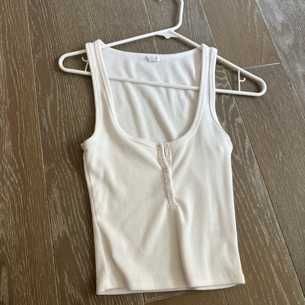 Garage White Ribbed Tank Top